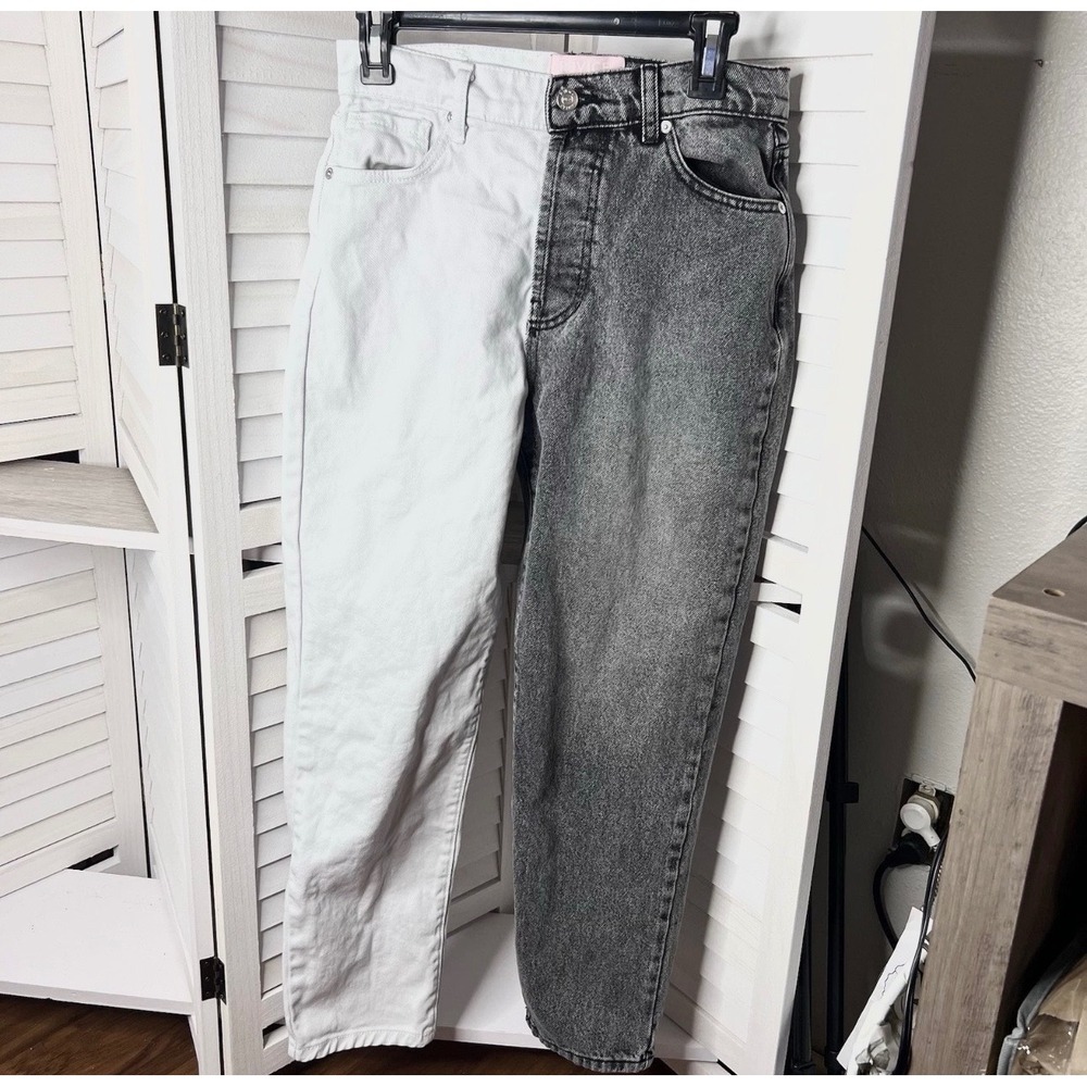 Revice Ying Yang Split Two Tone Color Black & White High Rise Jeans Size 28 RARE